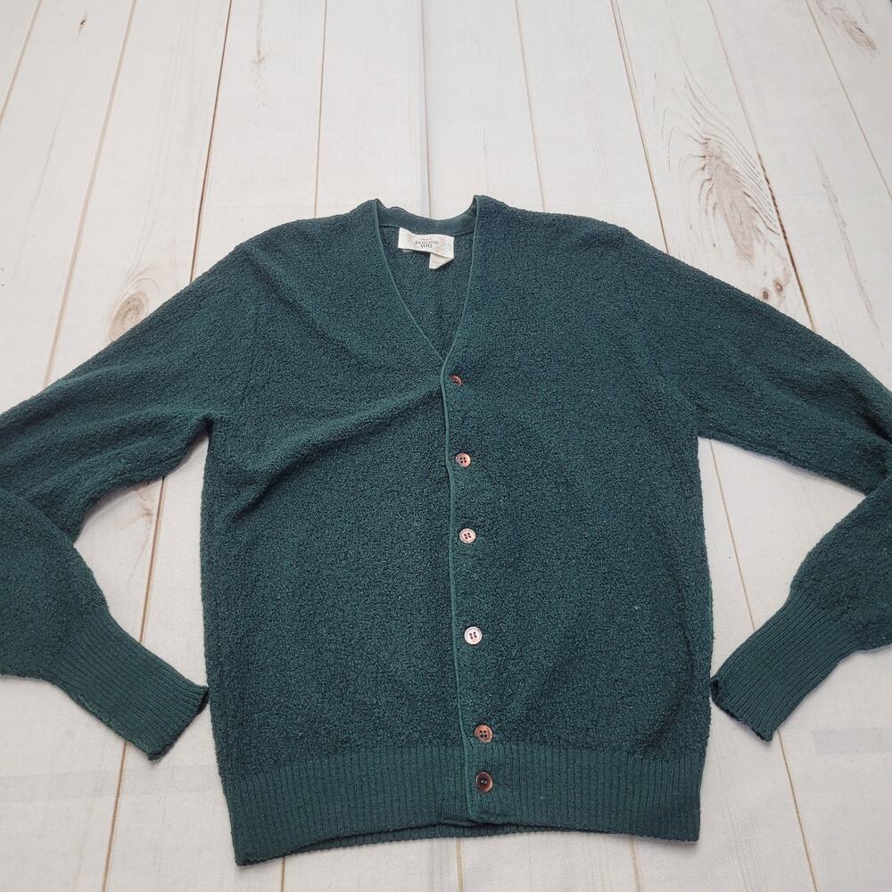 Vintage Jantzen 70s forest green cardigan knit sweater Grandpa core old money